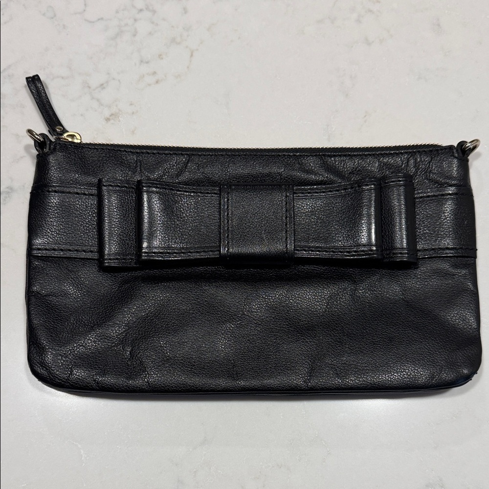 Kate Spade Black Leather clutch with Bow Detail